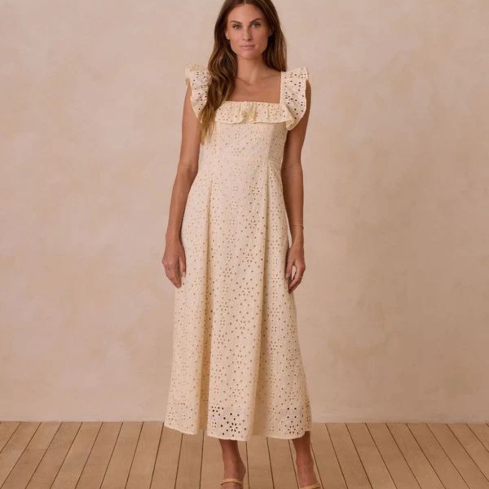 Rylee + Cru BIANCA DRESS crochet midi dress natural